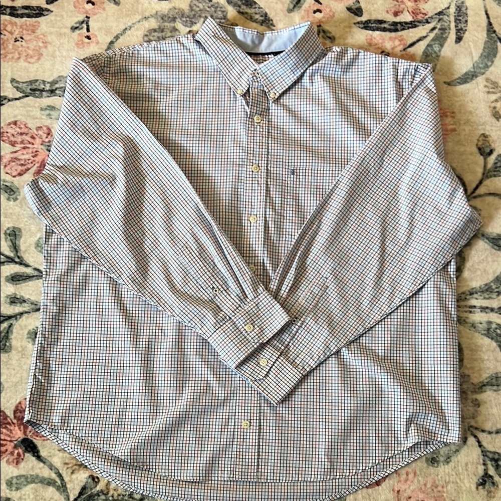 Men’s Izod Red, Blue & White Casual Button Down Shirt
